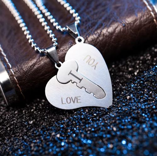 I Love You Heart Lock and Key Pendant Couple Necklaces