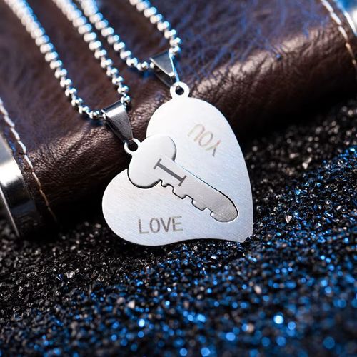 I Love You Heart Lock and Key Pendant Couple Necklaces