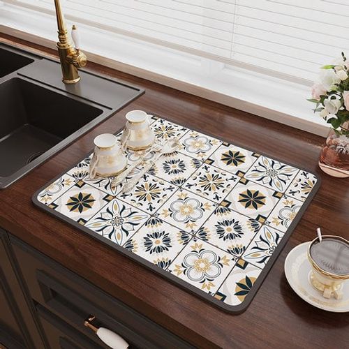 Retro Quick-Drying Water-Draining Mat for Kitchen Bar Countertops