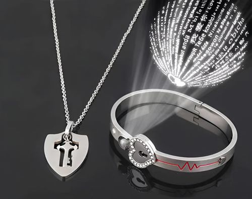 Lock Bracelet and Key Necklace Set