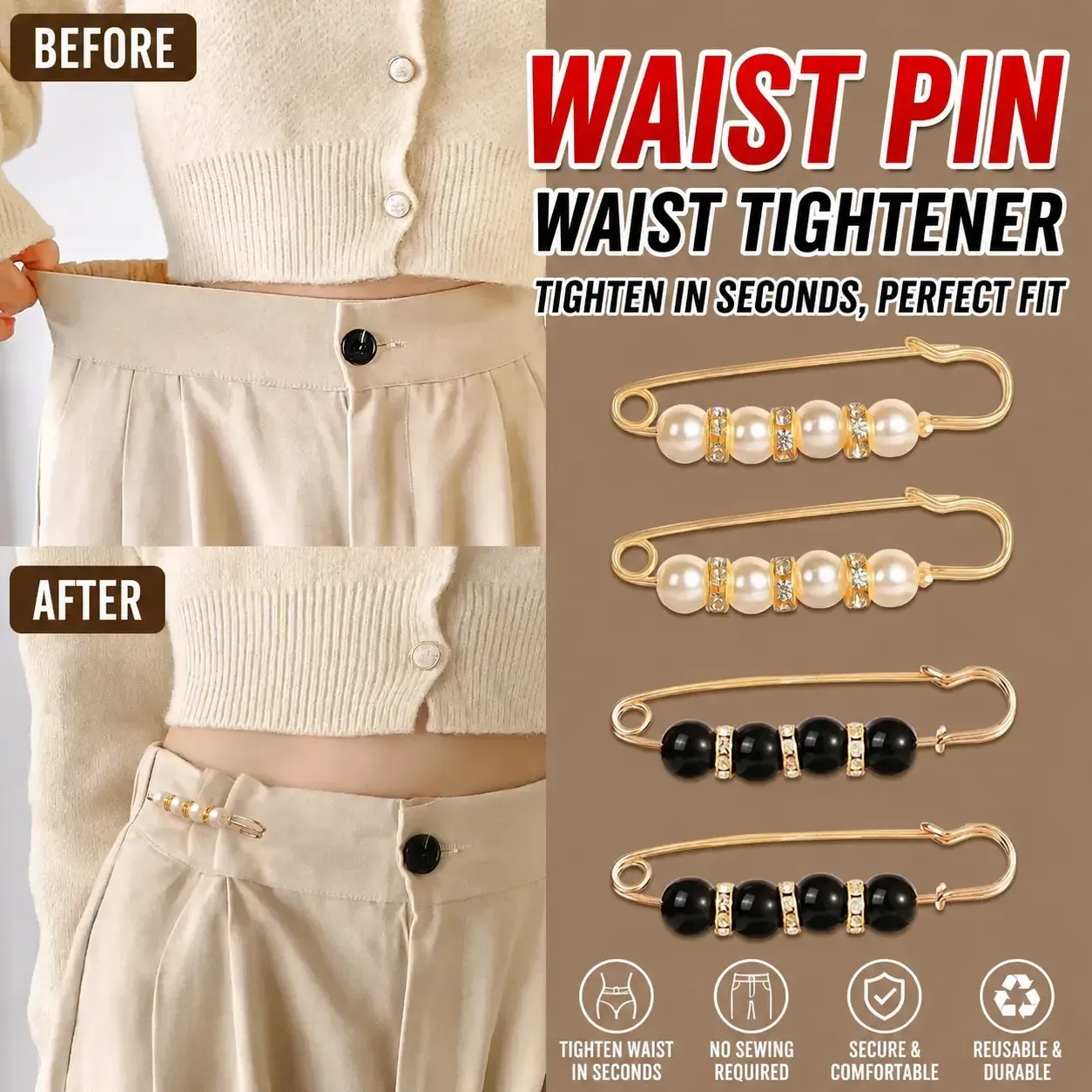 Instant Waist Tightener Pins | Fix Oversized Pants In Seconds Without Sewing!      Take one and get  (you'll have 2 in total)