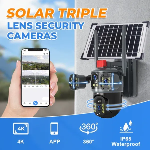 💥New Hot Sale🎥 Triple-Lens Solar 360° Dome Camera