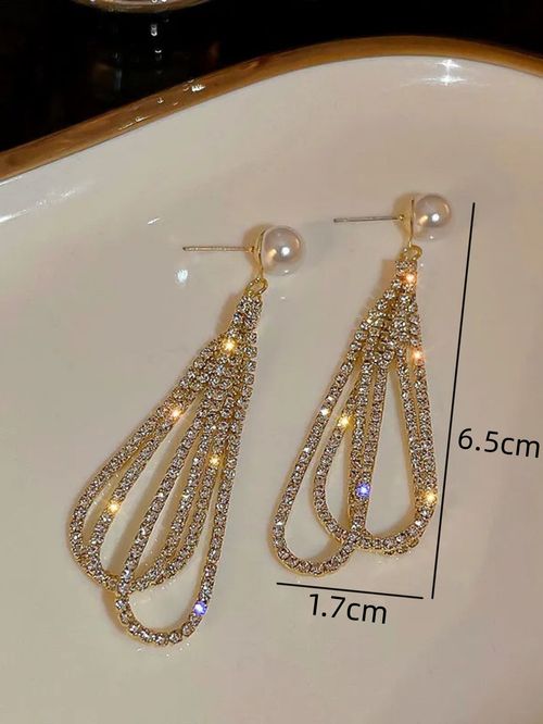HL European American Style Exaggerated Double-Layer Teardrop Hoop Earrings - Long Water Drop Earrings with Full Diamonds, Fashion Personality Jewelry for Internet Celebrity Women