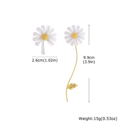 Women's Little Daisy & Bee Jewelry Set - Trendy Asymmetrical Flower Stud Earrings, Open Design Enamel Bracelet, Ring & Necklace, Sweet Fashion Alloy Silver Needle Jewelry Suit