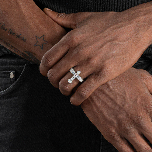 2025 New Cross Ring - Trendy Men's Band with Micro-Pavé Zircons, Hip-Hop Style & Sophisticated Elegance, Minimalist Luxury Couples' Ring (Zircon Material)