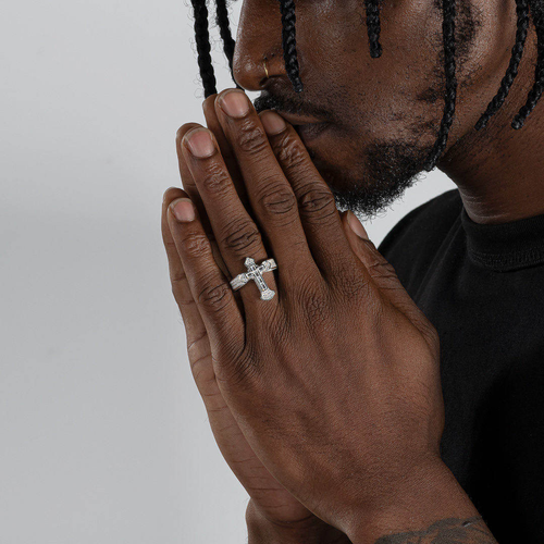 2025 New Cross Ring - Trendy Men's Band with Micro-Pavé Zircons, Hip-Hop Style & Sophisticated Elegance, Minimalist Luxury Couples' Ring (Zircon Material)