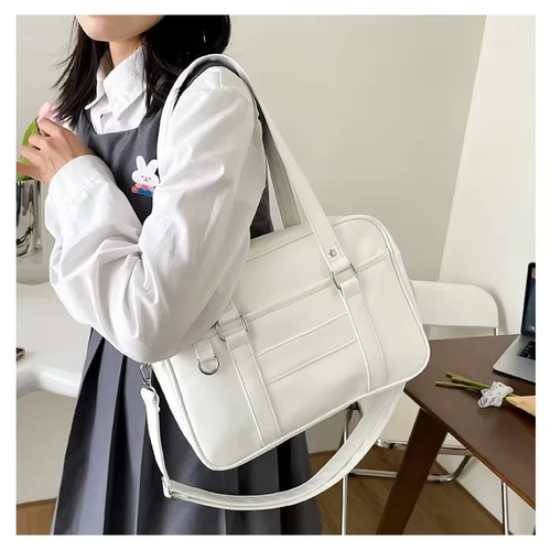 2025 New Japanese Academy JK Uniform Style PU Women's Bag - Waterproof Large Capacity Multi-Purpose Student Commute  Class Bag, Shoulder Handheld Tote Bag (Black White Brown 3 Colors Available)