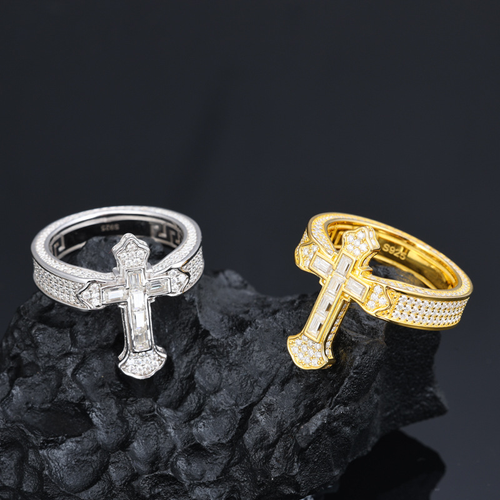 2025 New Cross Ring - Trendy Men's Band with Micro-Pavé Zircons, Hip-Hop Style & Sophisticated Elegance, Minimalist Luxury Couples' Ring (Zircon Material)