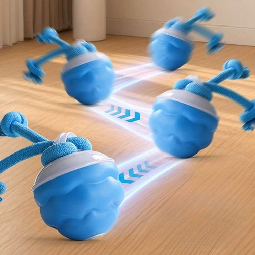 2025 New Smart Interactive Dog Squeaky Ball Toy - Automatic Moving Rolling Ball with Removable Rope, Wicked Active Dog Toy for Interactive Play