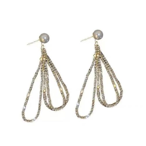 HL European American Style Exaggerated Double-Layer Teardrop Hoop Earrings - Long Water Drop Earrings with Full Diamonds, Fashion Personality Jewelry for Internet Celebrity Women