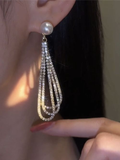 HL European American Style Exaggerated Double-Layer Teardrop Hoop Earrings - Long Water Drop Earrings with Full Diamonds, Fashion Personality Jewelry for Internet Celebrity Women