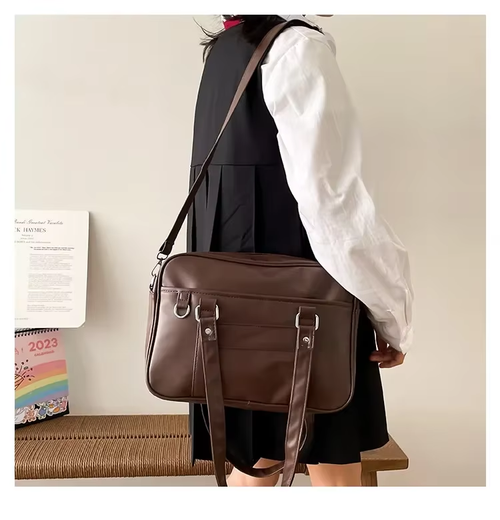2025 New Japanese Academy JK Uniform Style PU Women's Bag - Waterproof Large Capacity Multi-Purpose Student Commute  Class Bag, Shoulder Handheld Tote Bag (Black White Brown 3 Colors Available)