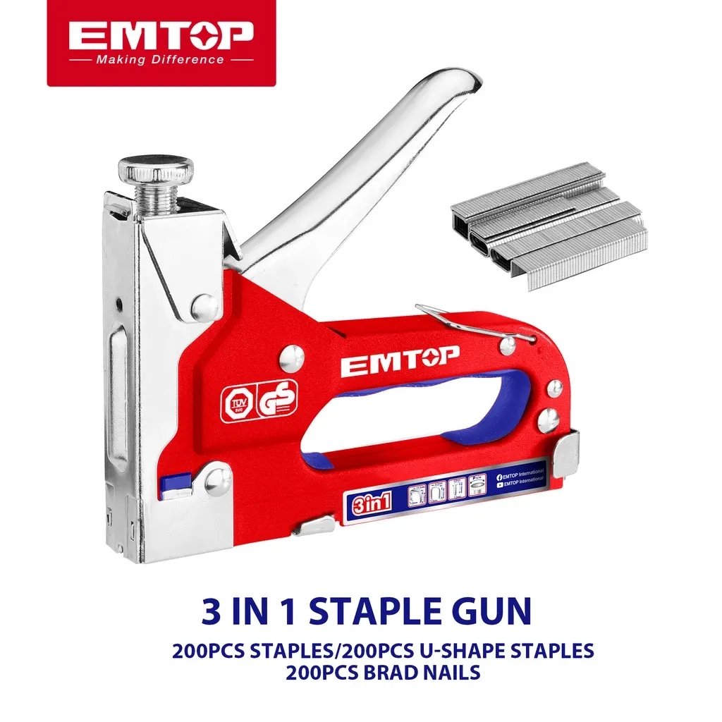 EMTOP 3 in 1 Staple Gun Kit With U-Shape Staples And Brad Nails, Powerful Hand Operated Gun Tacker Tool ESGU1001