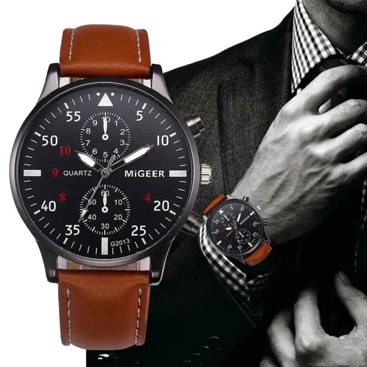 New Men Watch Luxury Bracelet Set Fashion Business Brown Leather Quartz Wrist Watches for Men Gift