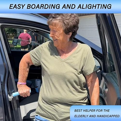 Car Door Handle for Elderly, Portable Car Assist Handle, with Car Grab Handle, Vehicle Assist Handles Designed for Seniors and Handicapped (Blue - 1 Pack Handle + Strap)