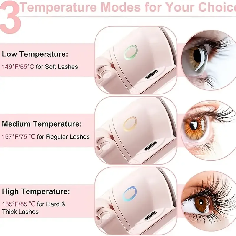 24-Hour Long-Lasting Curl Heated Eyelash Curler with Comb - USB Rechargeable,