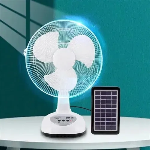 New rechargeable fan with solar panel, USB port, LED lights