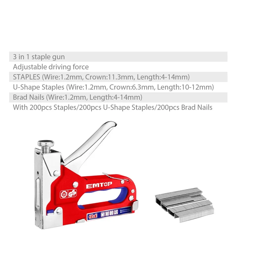 EMTOP 3 in 1 Staple Gun Kit With U-Shape Staples And Brad Nails, Powerful Hand Operated Gun Tacker Tool ESGU1001