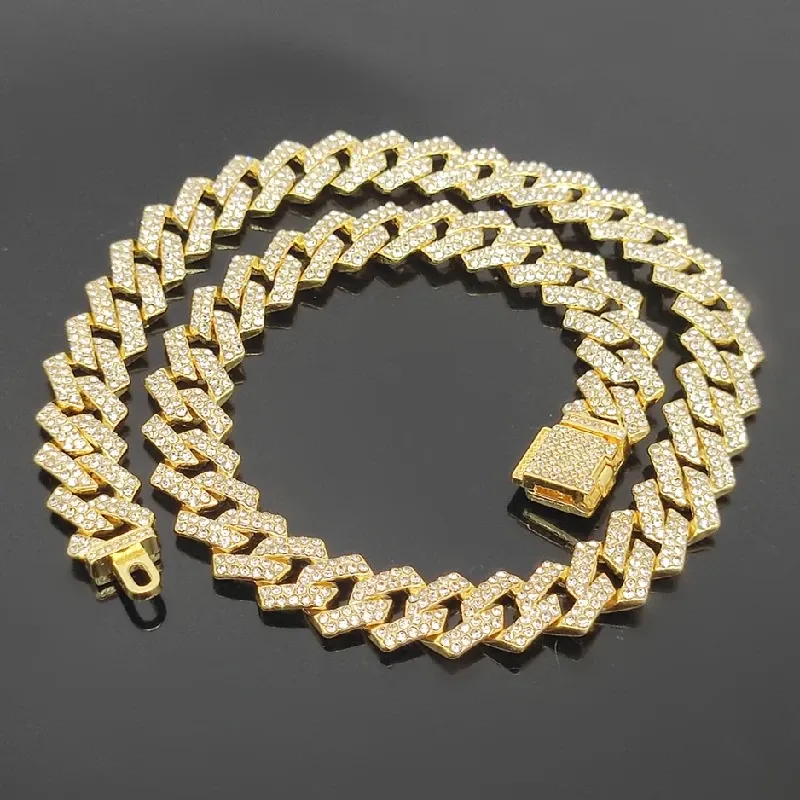 Miami Cuban Link Chain for Men 15mm Diamond Iced Out Cuban Link Chain Necklace Bracelet Hip Hop Jewelry Mens