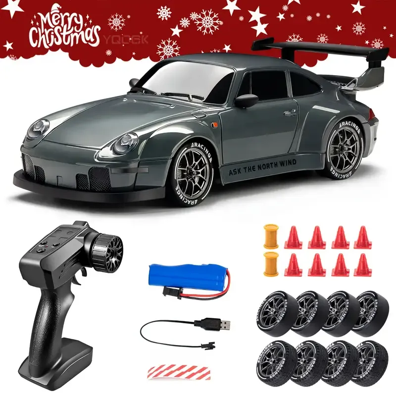 Half off clearance promotion 1:24 Scale Drift Car Remote Control Toy, 2.4GHz 4WD with Flashing Lights, Tires & Roadblock