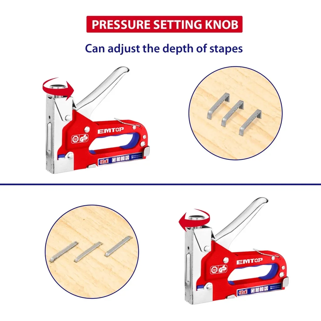 EMTOP 3 in 1 Staple Gun Kit With U-Shape Staples And Brad Nails, Powerful Hand Operated Gun Tacker Tool ESGU1001