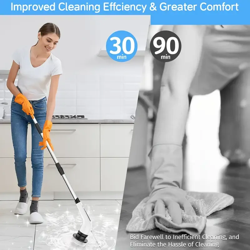 2024 Electric Spin Scrubber, Dual Adjustable Speeds Cordless Electric Scrubber For Cleaning, Adjustable & Detachable Handle Shower Scrubber With 7 Replaceable Brush Heads For Floor, Bathroom, Tub, Tile