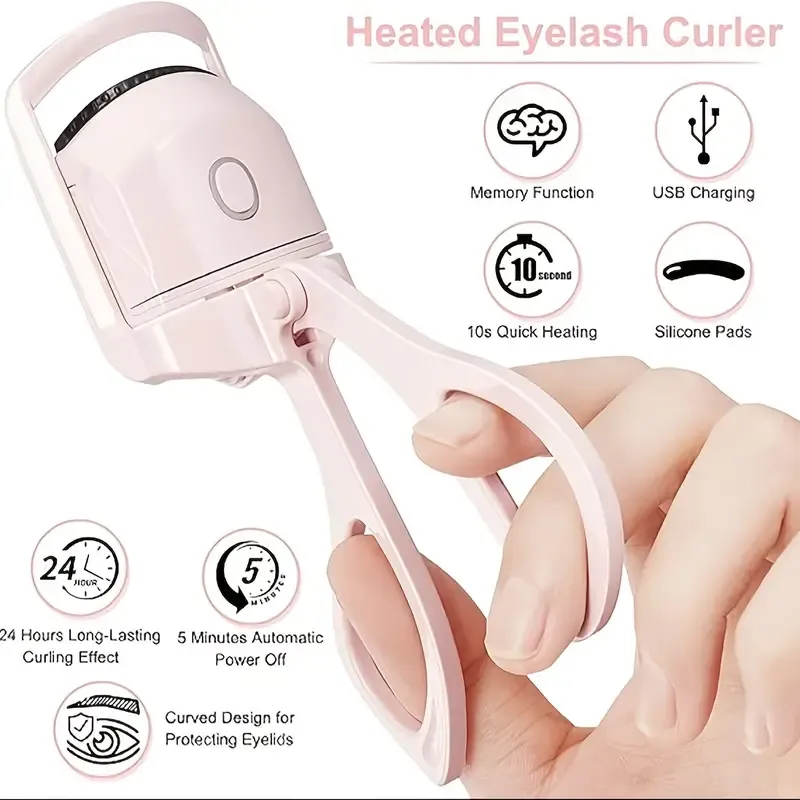 24-Hour Long-Lasting Curl Heated Eyelash Curler with Comb - USB Rechargeable,