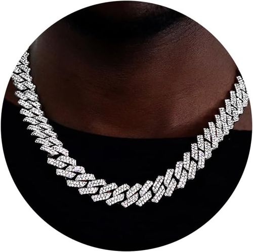 Miami Cuban Link Chain for Men 15mm Diamond Iced Out Cuban Link Chain Necklace Bracelet Hip Hop Jewelry Mens