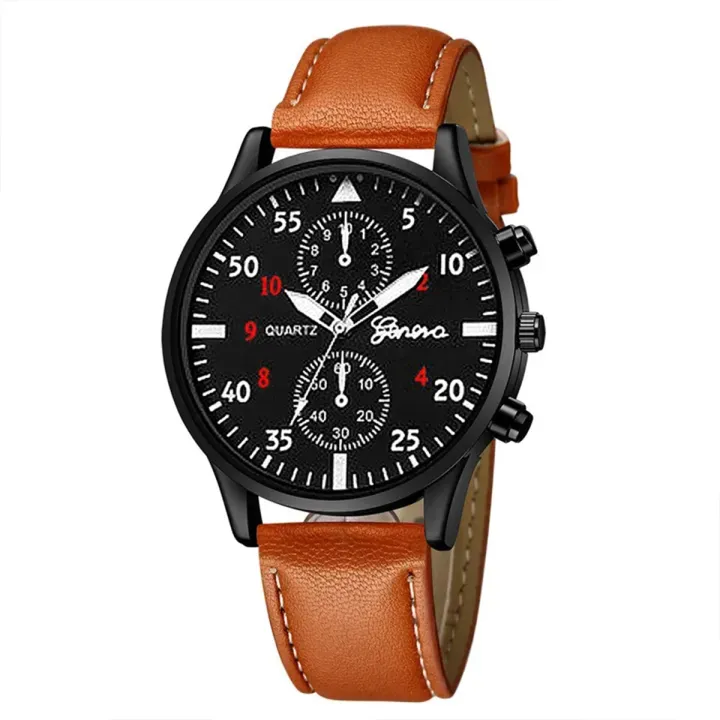 New Men Watch Luxury Bracelet Set Fashion Business Brown Leather Quartz Wrist Watches for Men Gift