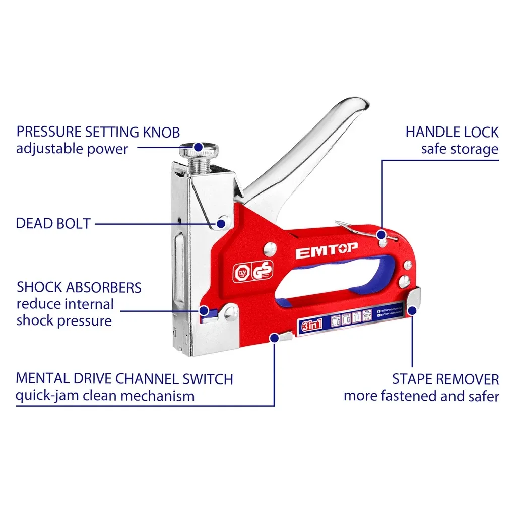 EMTOP 3 in 1 Staple Gun Kit With U-Shape Staples And Brad Nails, Powerful Hand Operated Gun Tacker Tool ESGU1001