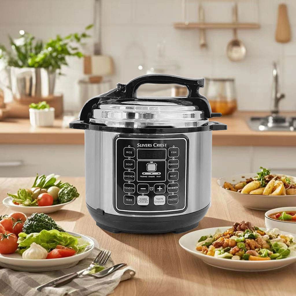 Hot Sale 6L Smart Electric Pressure Cooker Slow Cooker & Rice Cooker Stainless Steel Housing for Household Use Silver Crest