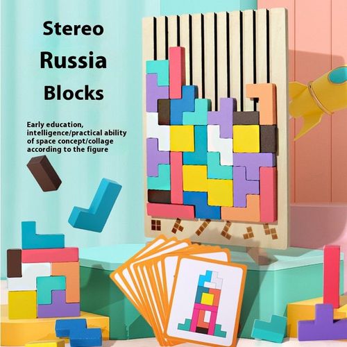 Tetris Wooden Building Blocks Baby 3D Cubic Puzzle Children's Educational Wooden Toy