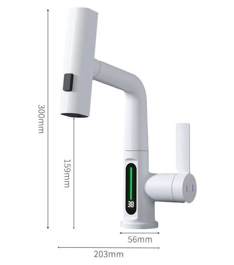 Popular digital display basin faucet hot and cold water bathroom household all-copper lift pull basin faucet