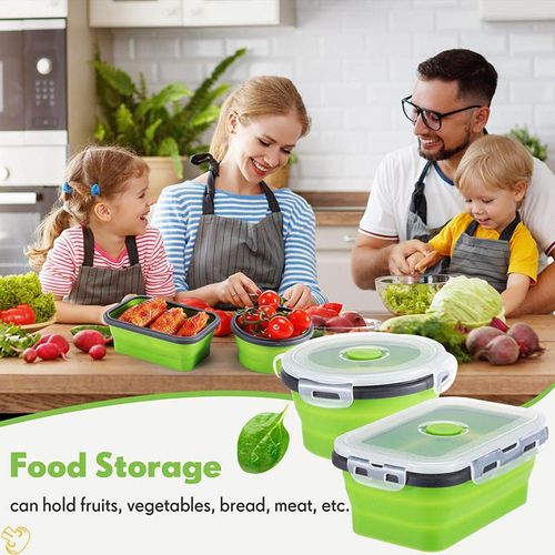 Silicone Pre-Meal Box Foldable Foldable food storage box container with air tight snap top cover