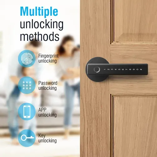Motorized Smart Door Lock with Digital Door Handle Lever Fingerprint Code Key for Home Hotel Smartphone Compatibility