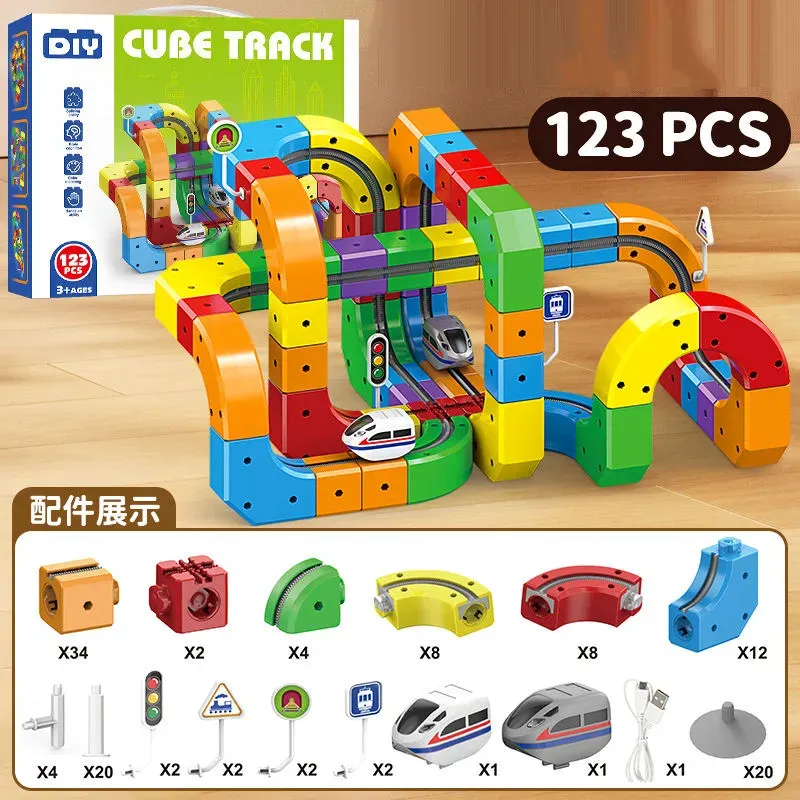 Magic magnetic building block track magnetic changeable roller coaster anti-gravity electric track small train assembly toy set