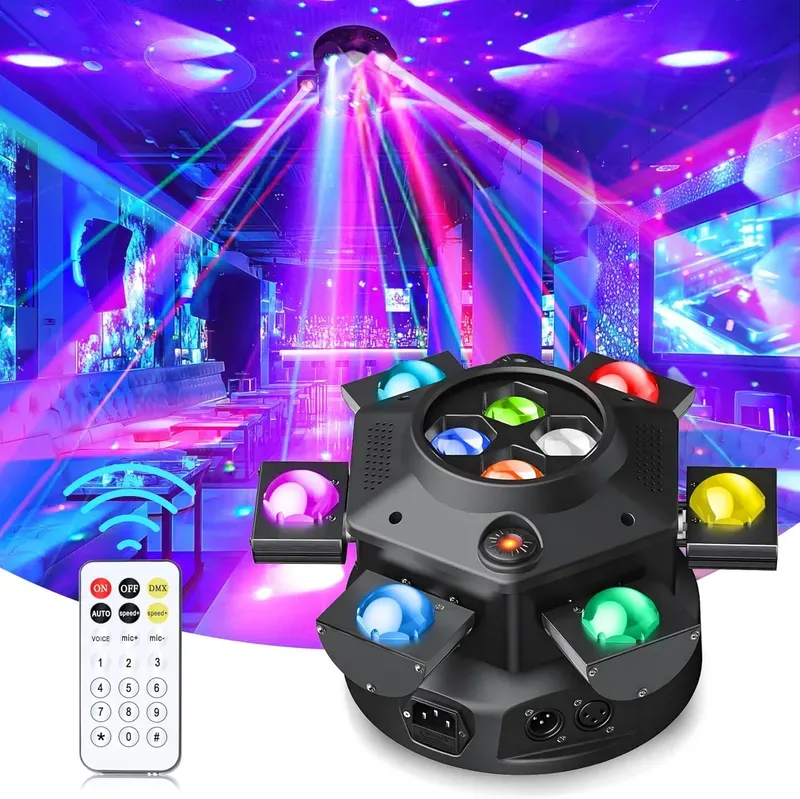 6 Arm Bee Eye DJ LED Strobe Disco Stage Light 150W 120W RGBW Laser Party Light Wedding Theme Park Remote Control Beam Moving Head