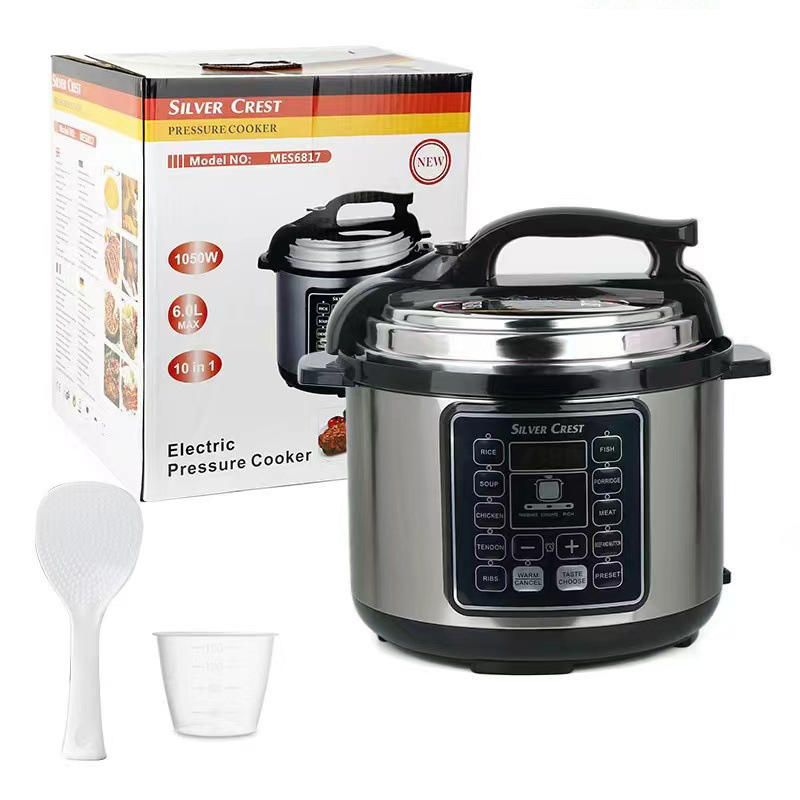 Hot Sale 6L Smart Electric Pressure Cooker Slow Cooker & Rice Cooker Stainless Steel Housing for Household Use Silver Crest