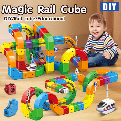 Magic magnetic building block track magnetic changeable roller coaster anti-gravity electric track small train assembly toy set