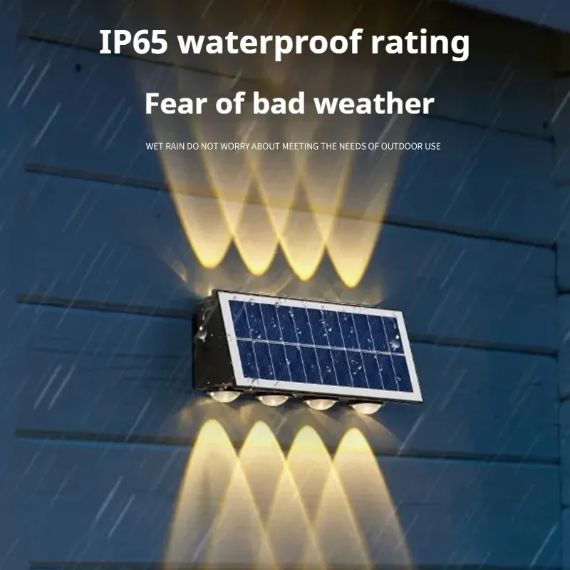 Outdoor Solar LED Wall Lamps Up-and-down Luminous Waterproof RGB Garden Passageway Street Courtyard Lighting