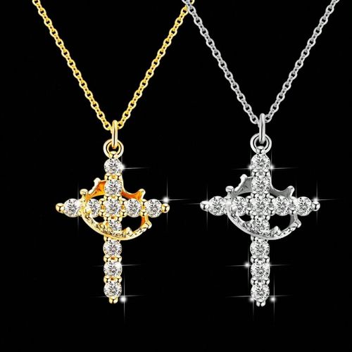 Simple Crown Cross Pendant Choker Necklace for Women Men Girls Party Trendy Exguisite Jewelry for Black Friday Christmas Gift