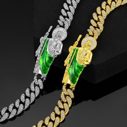 New hip-hop trendy men's style diamond-encrusted chain religious St. Jude accessory personalized patchwork St. Jude bracelet