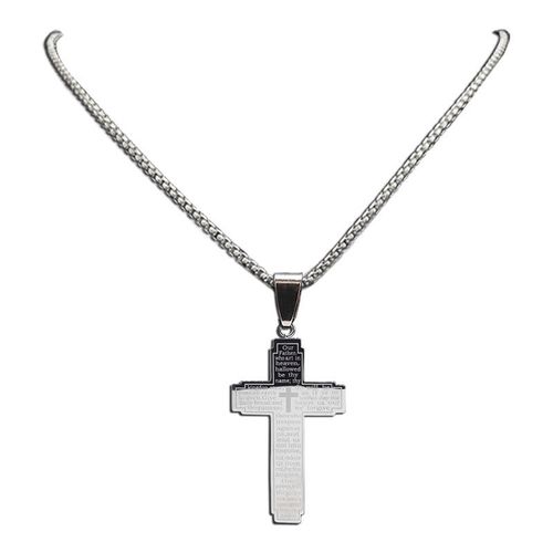 Jesus Crucifix Lords Prayer Faith Based Christian Bible Cross Male Stainless Steel Religious Pendant Fashion Jewelry Necklaces