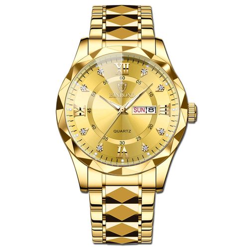 Business waterproof luminous dual calendar men's quartz watch with diamond-shaped pointed top