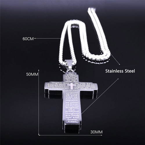 Jesus Crucifix Lords Prayer Faith Based Christian Bible Cross Male Stainless Steel Religious Pendant Fashion Jewelry Necklaces