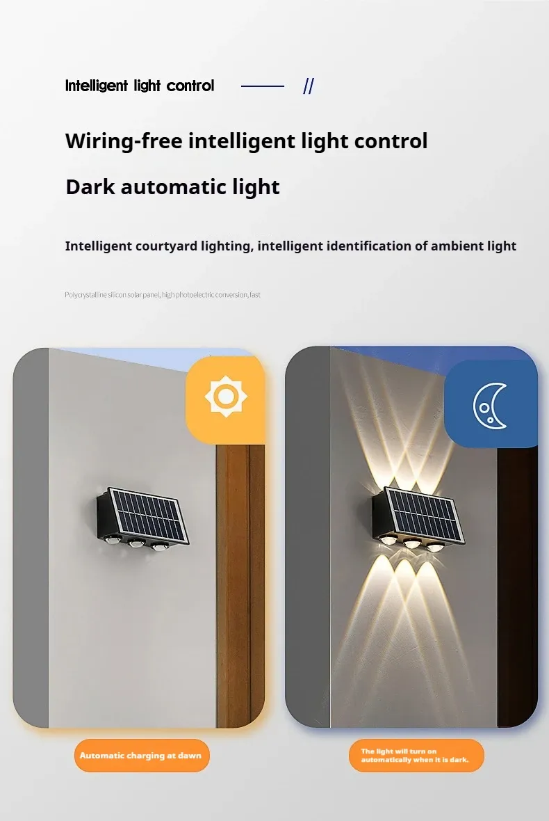 Outdoor Solar LED Wall Lamps Up-and-down Luminous Waterproof RGB Garden Passageway Street Courtyard Lighting