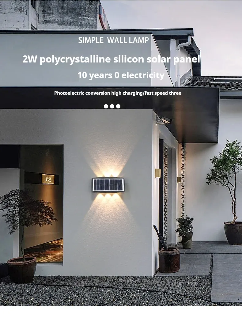 Outdoor Solar LED Wall Lamps Up-and-down Luminous Waterproof RGB Garden Passageway Street Courtyard Lighting