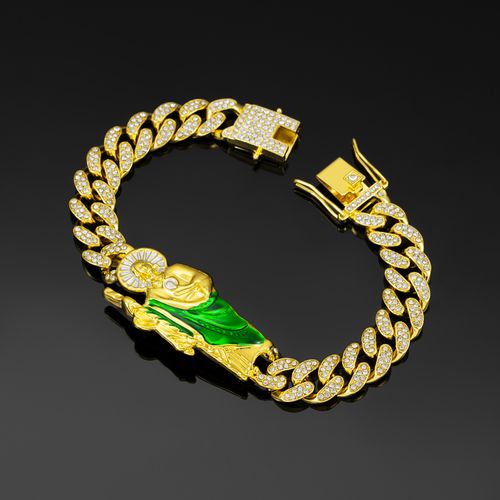 New hip-hop trendy men's style diamond-encrusted chain religious St. Jude accessory personalized patchwork St. Jude bracelet