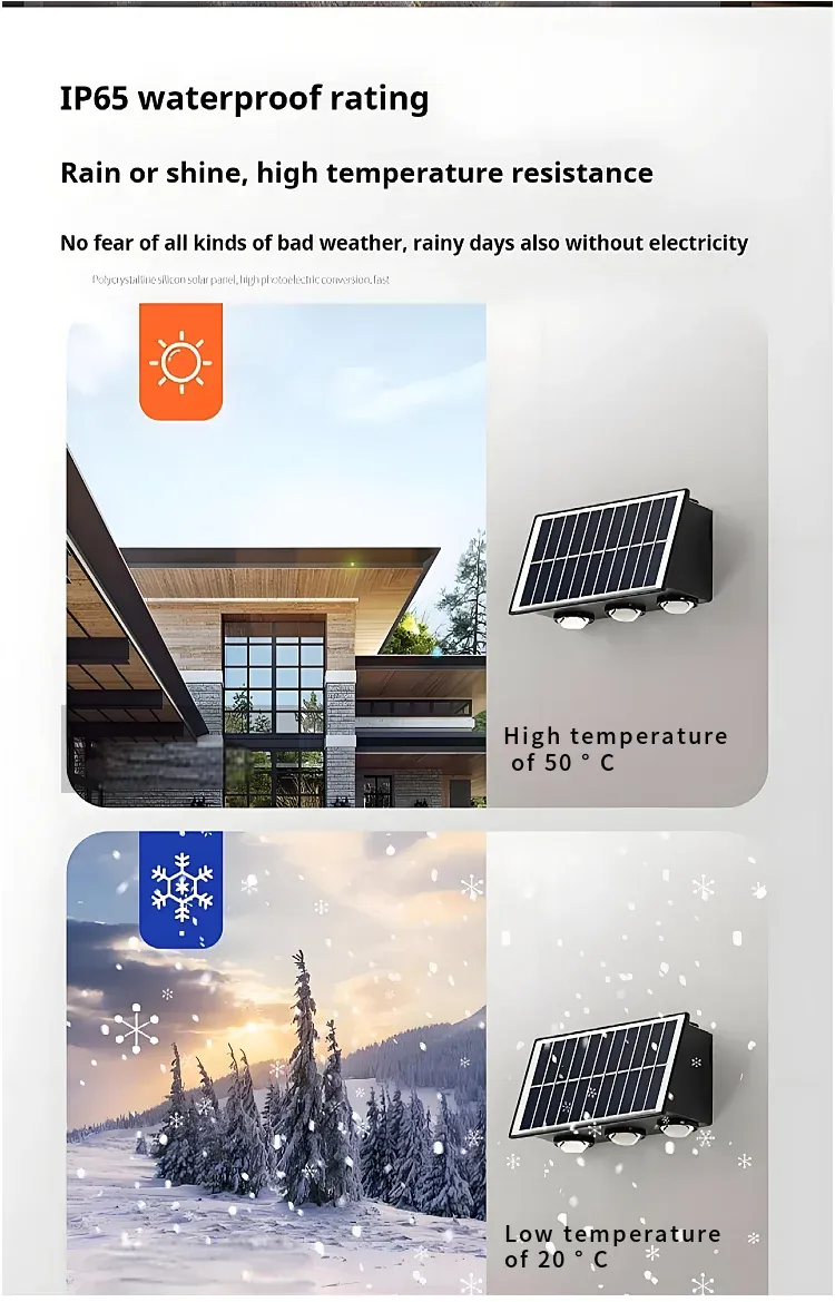 Outdoor Solar LED Wall Lamps Up-and-down Luminous Waterproof RGB Garden Passageway Street Courtyard Lighting