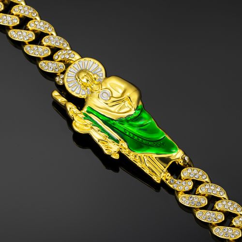 New hip-hop trendy men's style diamond-encrusted chain religious St. Jude accessory personalized patchwork St. Jude bracelet